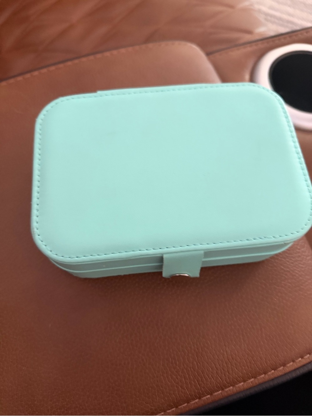 Mint Green Faux Leather Travel Jewelry Case Velvet Lined, 6 Ring, 9 pr Earring